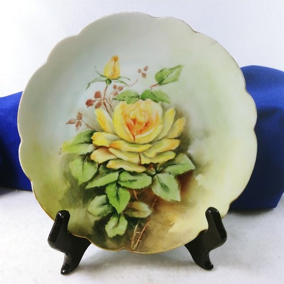 Collector Plate Yellow Rose Hand Painted LB Chaffee Bavaria 9" Hallmarked Signed - Picture 1 of 7